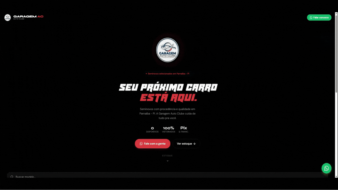 Demonstração do site — Stand de automóveis